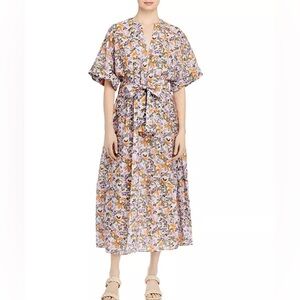 NWT Vince Wisteria Vine Short Sleeve Cuffed V-Neck Dress